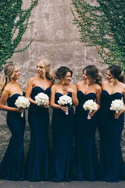 Elegant Sweet Heart Navy Mermaid Long Bridesmaid Dresses Bd032 US10 / As Picture