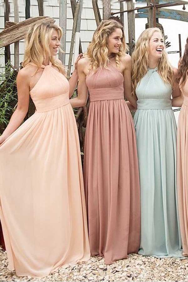 Elegant Halter Ruffles Empire Floor-length Chiffon Bridesmaid Dresses BD033 - Tirdress