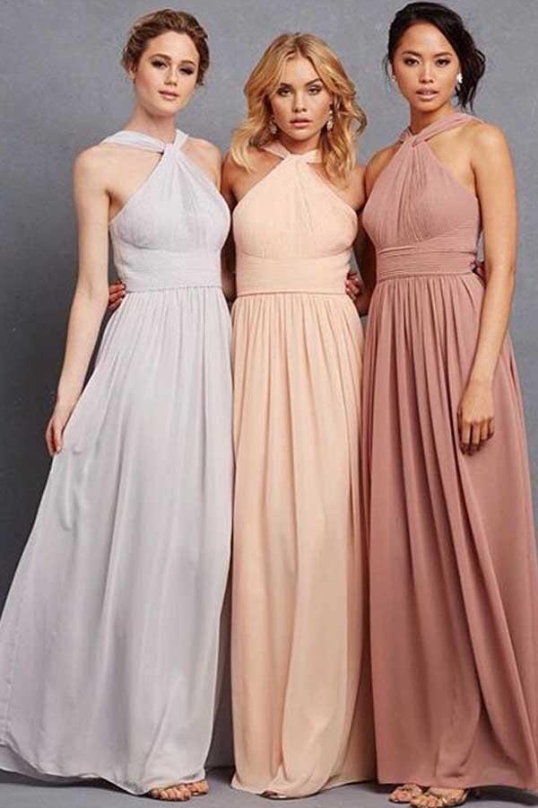 Elegant Halter Ruffles Empire Floor-length Chiffon Bridesmaid Dresses BD033 - Tirdress