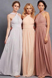 Elegant Halter Ruffles Empire Floor-length Chiffon Bridesmaid Dresses BD033 - Tirdress