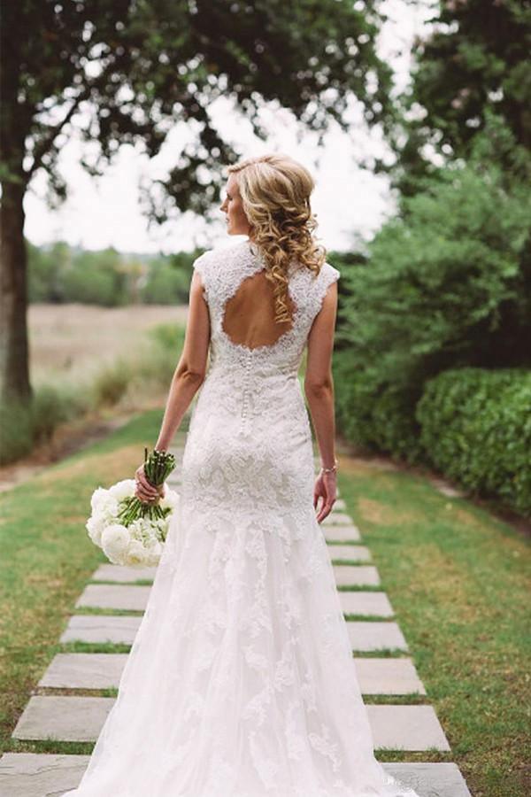 Elegant Lace Appliques Wedding Dress With Zipper Button WD048 - Tirdress