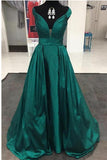 Elegant Off The Shoulder Sweep Train Hunter Prom Dress With Pleats TP0030