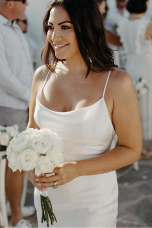 Elegant Spaghetti Straps Tight Backless Wedding Dress with Sweep Train TN226 - Tirdress