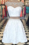 Elegant Two pieces Cap Sleeves White Homecoming Dress With Rhinestones TR0054 - Tirdress