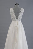 Elegant V-neck Sweep Train White Open Back Lace Wedding Dress TN0009 - Tirdress