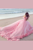 Glamorous Off-the-shoulder Ball Gown Pink Wedding Dress With Flower TN0028 - Tirdress