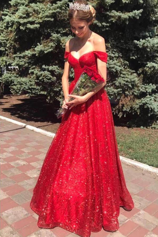 Gorgeous Off Shoulder A-Line Red Long Prom Formal Dress TP0973 - Tirdress