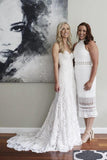 Superbe robe de mariée sans bretelles en dentelle A Line Boho TN243