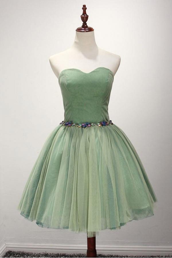 Green Ball-gown Sweetheart Short Tulle Homecoming Dress With Beading PG140 - Tirdress