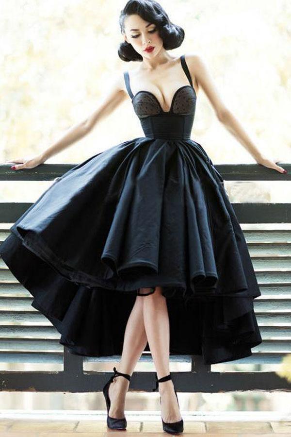 High Low Black Dress Vintage Homecoming Dresses Short Prom Dress TP1217 - Tirdress
