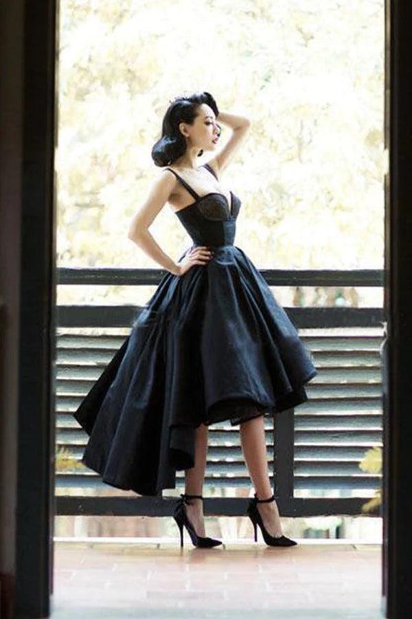 High Low Black Dress Vintage Homecoming Dresses Short Prom Dress TP1217 - Tirdress