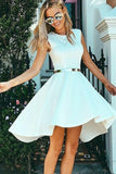 High Low Bateau Sleeveless White Satin Homecoming Dress PG189 - Tirdress