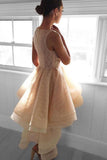 High Low Peach Lace Short Homecoming Dress Party Dresses PG142 - Tirdress
