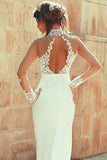 High Neckline Sheath Wedding Dresses With Beaded Lace Appliques WD191 - Tirdress