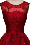 High-low Burgundy Organza Homecoming Dress Beading TR0095 - Tirdress