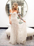 Ivory Lace Sheath Sweetheart Neck Boho Beach Wedding Dresses TN124 - Tirdress