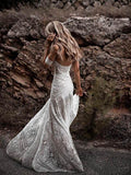 Ivory Lace Sheath Sweetheart Neck Boho Beach Wedding Dresses TN124 - Tirdress
