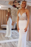 Ivoire sirène col en V bretelles robes de bal robes de soirée avec perles TP0983
