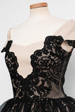 Knee-Length Cap Sleeves Homecoming Dresses With Black Lace TR0107 - Tirdress