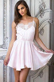 Lace Short Light Pink Chiffon Homecoming Dresses Short Prom Dress PG169 - Tirdress