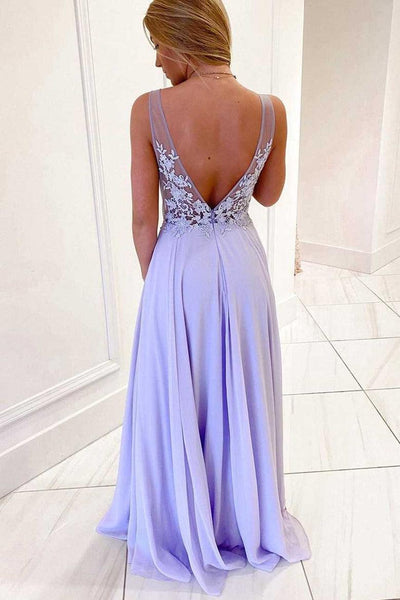 Lavender Chiffon A-line Deep V Neck Long Prom Formal Dress TP1181 US10 / Custom Color
