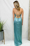 Light Blue Cowl Neck Twist Knot Pleated Long Prom Dress With Slit TP1219 - Tirdress