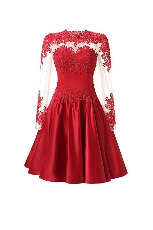 A Line Long Sleeves With Applique Homecoming Dresses PG088 - Tirdress