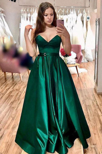 Emerald green prom outlet dress with pockets