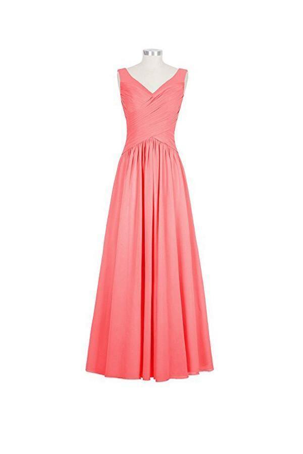 Long Chiffon Straps V-neck Bridesmaid Dresses BD013 - Tirdress