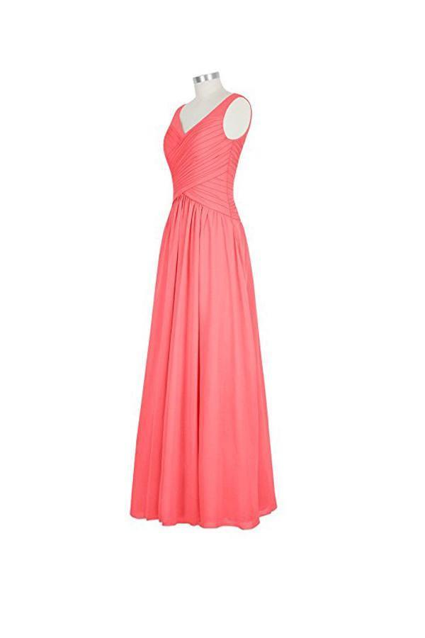 Long Chiffon Straps V-neck Bridesmaid Dresses BD013 - Tirdress