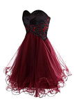 Lovely A-Line Mini Burgundy Organza Homecoming Dress with Appliques TR0066 - Tirdress
