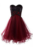 Lovely A-Line Mini Burgundy Organza Homecoming Dress with Appliques TR0066 - Tirdress