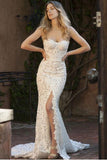 Sirène Dentelle Chérie Sans Manches Balayage Train Split Robe De Mariée TN265