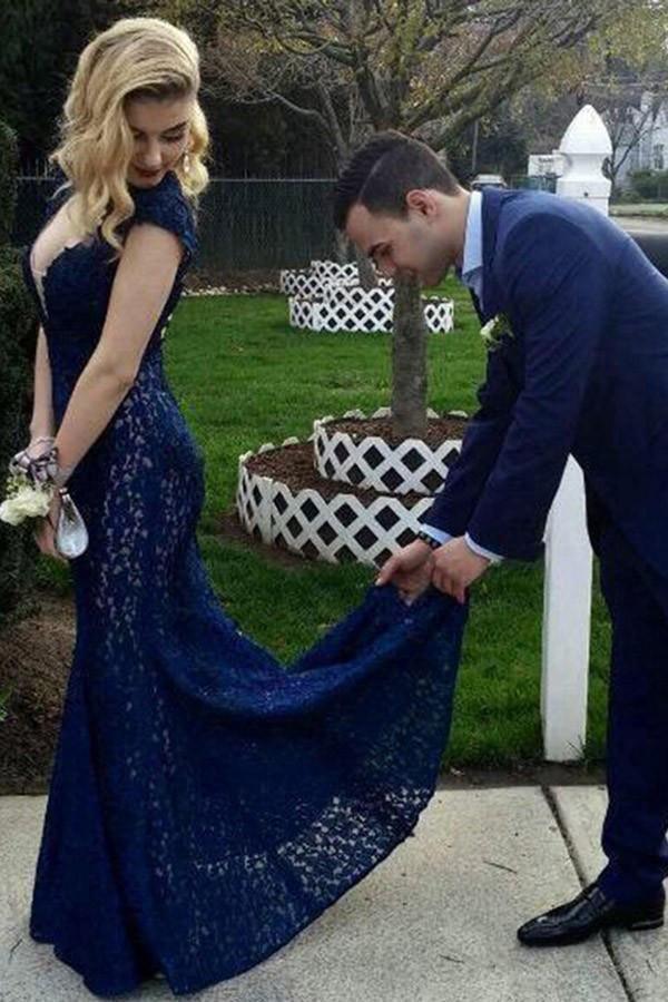 Mermaid Lace V-Neck Prom Dress Backless Evening Dress PG329 - Tirdress