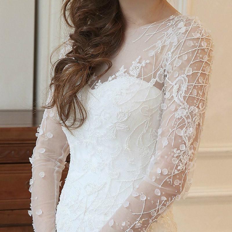 Mermaid Long Sleeves Court Train Wedding Dresses With Beading WD065 - Tirdress