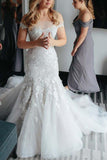Mermaid Off-the-Shoulder Court Train Tulle Wedding Dress with Appliques WD097