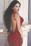 Mermaid Straps Sweep Train Red Tulle Prom Dress With Appliques TP0097 - Tirdress