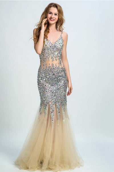 gold mermaid sweetheart prom dress Mermaid Sweetheart Tulle Long Sleeves Split Front Prom Dresses With De –  27dress