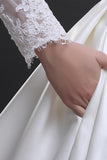 Off Shoulder Long Sleeve Wedding Dress Court Train With Lace Appliques TN0104 - Tirdress