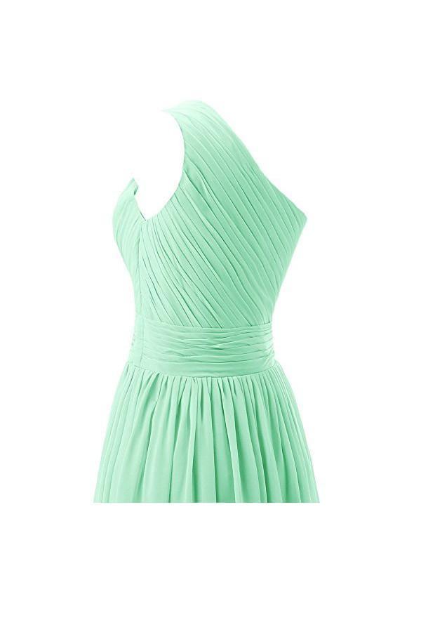 One Shoulder Bridesmaid Dresses Chiffon Prom Evening Dress BD008 - Tirdress
