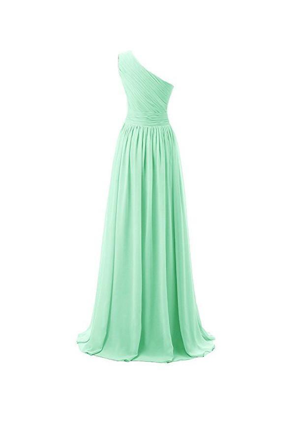 One Shoulder Bridesmaid Dresses Chiffon Prom Evening Dress BD008 - Tirdress