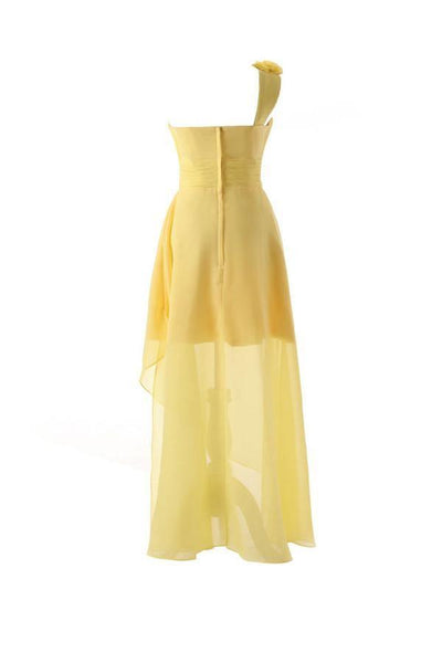 blue dress for baby girl One Shoulder Floor Length Chiffon Yellow Bridesmaid Dress with Flower US4 / As Picture