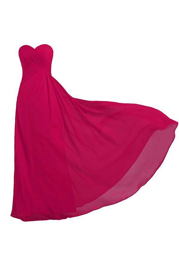 Pink Strapless Long Bridesmaid Dresses Chiffon Wedding Prom Gown BD009 - Tirdress