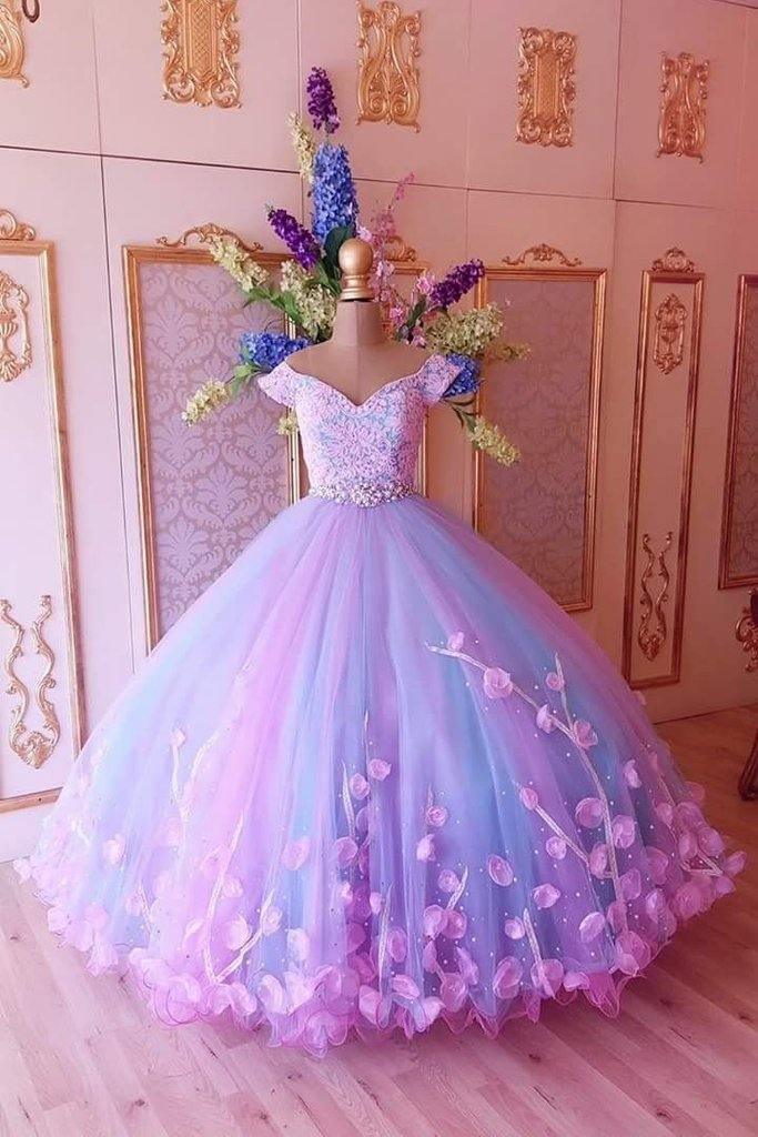 Pink and online blue prom dresses