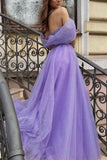 Purple Tulle A Line Long Prom Dress Off The Shoulder Evening Dress TP1087 - Tirdress