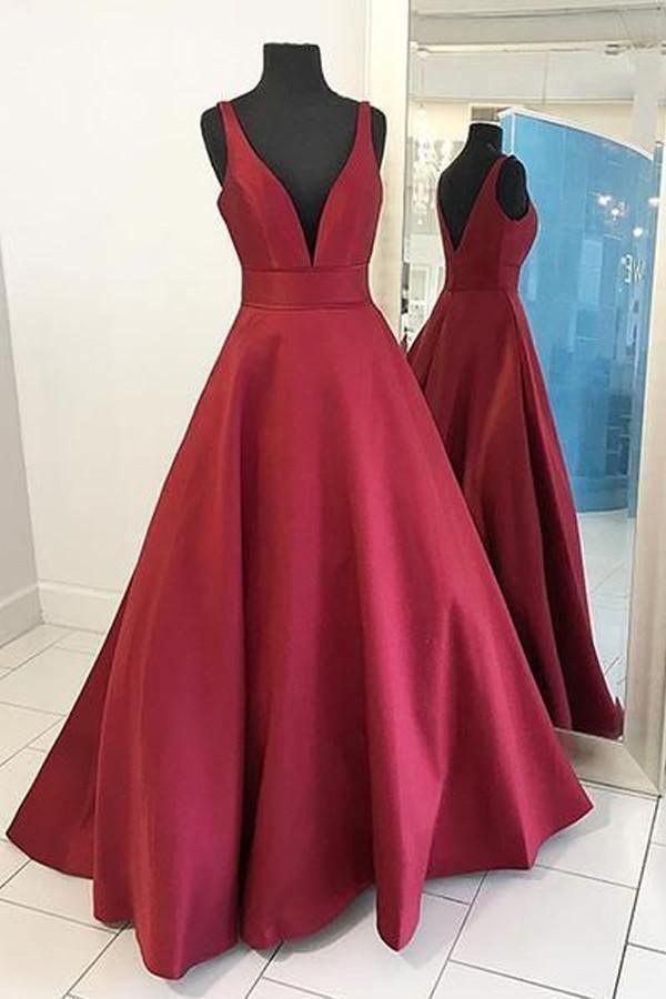 Red Satin Prom Dress Ball Gown Prom Dress Straps Evening Dress PG377 - Tirdress