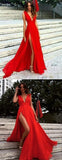 Red Split Prom Dresses,V Neck Chiffon Evening Dresses, Sexy Party Gowns TP0142 - Tirdress