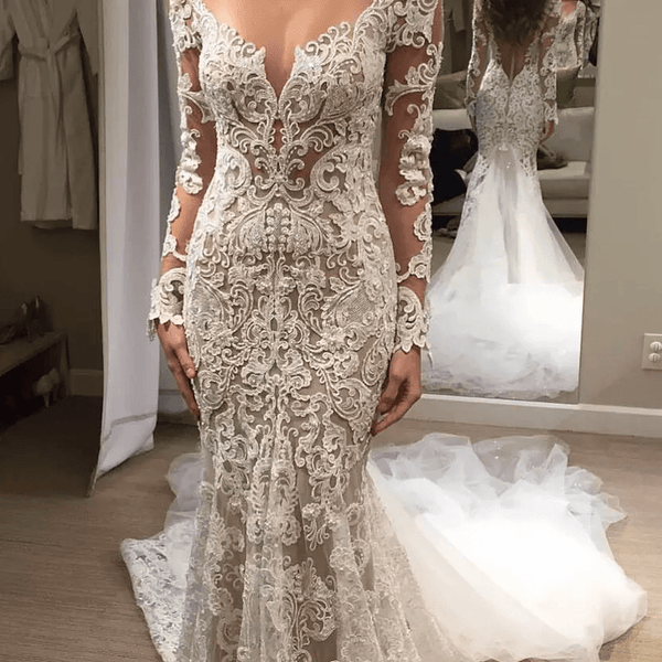 Romantic Wedding Dress Long Sleeves Boho Wedding Dress TN0049 US2 / Ivory Romantic Wedding Dress Long Sleeves Boho Wedding Dress TN0049 US2 / Ivory