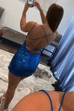Royal Blue Sequin Bodycon Mini Homecoming Dress Short Party Dress HD0171 - Tirdress