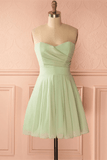 Sage Green Strapless A-line Short Party Dress Homecoming Dress HD0169 - Tirdress